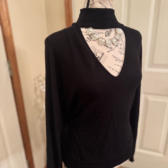 WHBM Black Turtleneck Sweater with Cutout - Picture 3 of 8